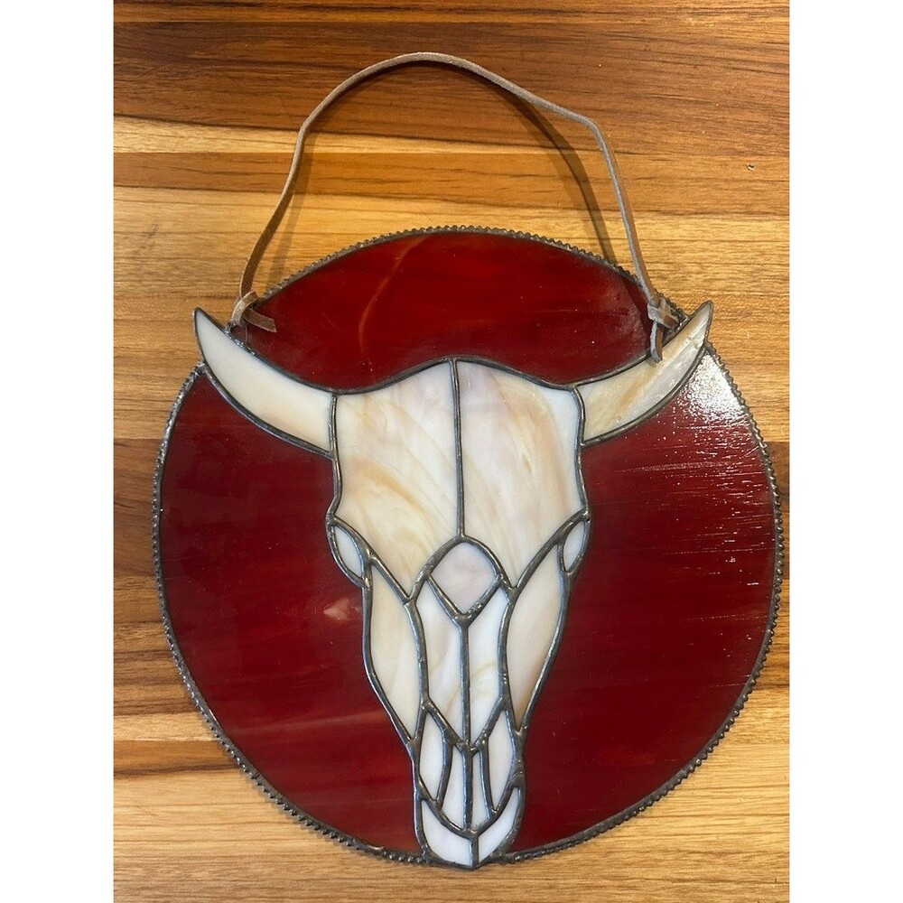 Cow Bull Skull stained glass suncatcher handmade 12.25" X 12.5"